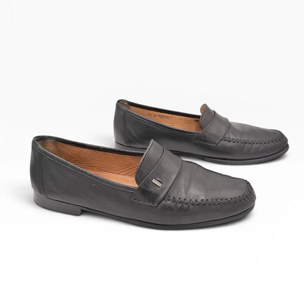 Bally Sanzeno Loafers Men's 10 D Black Leather Italian Dress Shoes Luxury